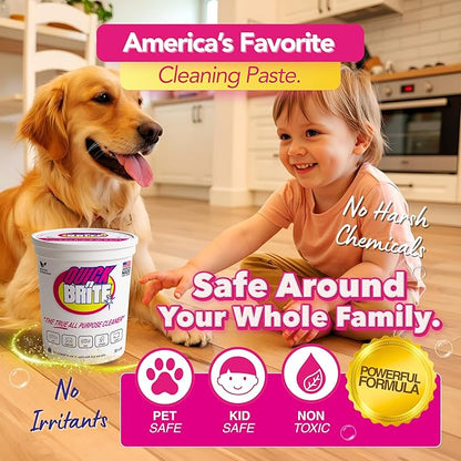 Quick 'n Brite All Purpose Cleaning Paste – Miracle Cleaner for Tough Stains | Eco-Friendly, Non-Toxic, Pet-Safe | Multi-Surface Stain Remover | Made in USA, 32oz (Pack of 2)