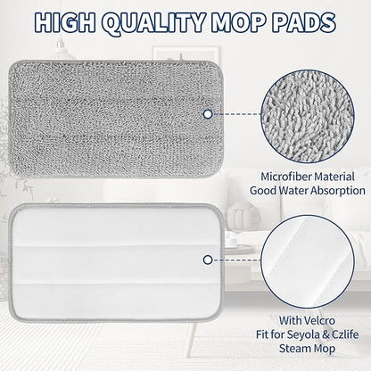 Microfiber Steam Mop Pads Compatible with Wotaste, FODFINU & FEPPO and Seyola Steam Mop Cleaner - Washable and Reusable Replacement Mop Pads for Floor Cleaning, 6 Pack