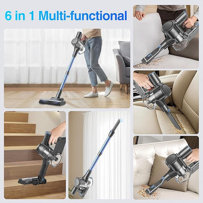 Zefiro Cordless Vacuum Cleaner for Home, 500W/45Kpa 50Mins Stick Vacuum, Anti-Tangle 1.5L Dust Cup, Rechargeable Wireless Handheld Vacuum for Pet Hairs/Carpets/Floors