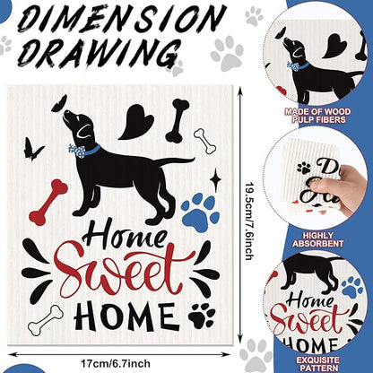 Funtery 8 Pcs Dog Swedish Kitchen Dishcloths Reusable Swedish Absorbent Sponge Cloths Washable Kitchen Dish Towel Quick Drying Decorative for Animal Lover Gifts for Women Hand Towel