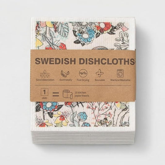 Kitchen Towels Swedish Dishcloths - 6 Count Reusable Paper Towels Washable, Cellulose Sponge Dish Towels for Kitchen Cleaning, Ultra Absorbent Odor Free Eco Friendly Biodegradable Cleaning Rags