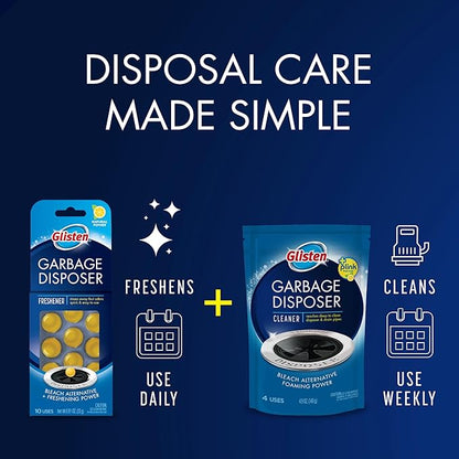 Glisten Garbage Disposer Freshener, Sink Disposal Odor Eliminator, Quick and Easy-to-Use, Lemon Scent, 30 Capsules Total