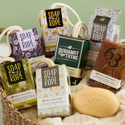 Pre de Provence Soap on a Rope Shea Butter Enriched French Bar Soap, 200g, Bergamot & Thyme