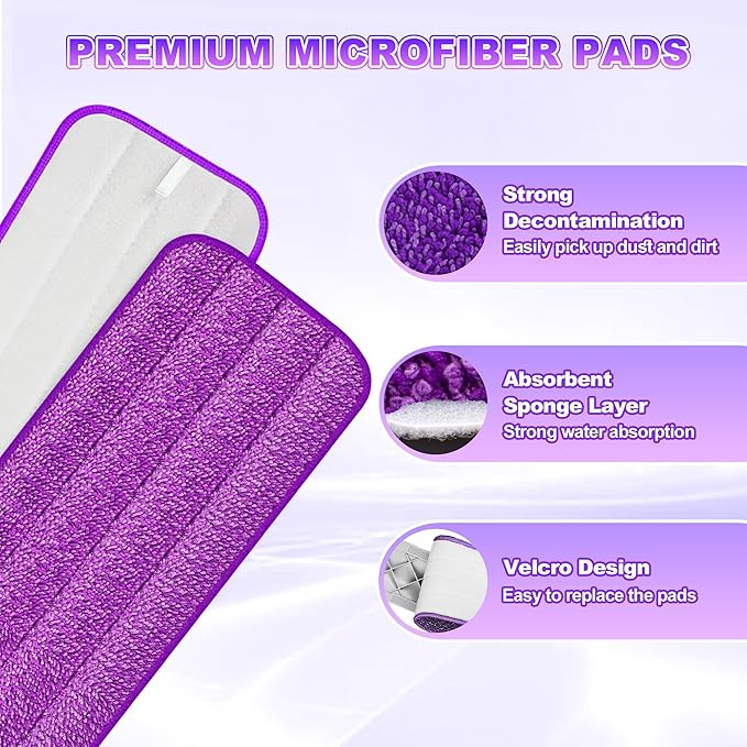 5 Pack Reusable Mop Pads for Swiffer PowerMop, Power Mop Pads 15'' Microfiber Refills for Hardwood Floor Cleaning, Machine Washable Dry Wet Use for All Floor Types