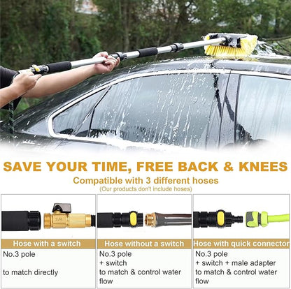 54" Car Wash Brush with Long Handle and 12" Soft Bristle Brush Head, Water Flow-Thru Car Washing Brush with Hose Attachment for Cleaning Car, RV, Truck, Boat, Camper, House Siding and More