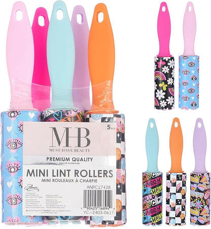 5pc Pop Art Mini Lint Roller Value Pack – Colorful Compact Rollers for Travel | Pet Hair & Lint Remover for Clothing & Household Use | Portable On-the-Go Lint Removers – Fun
