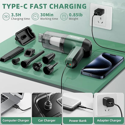 Handheld Vacuum Cordless, 12000Pa Strong Suction Hand Car Vacuum Portable Cordless Rechargeable, Mini Vacuum with Multi-Nozzles & Washable Filter for Car, Home, Office, Pet
