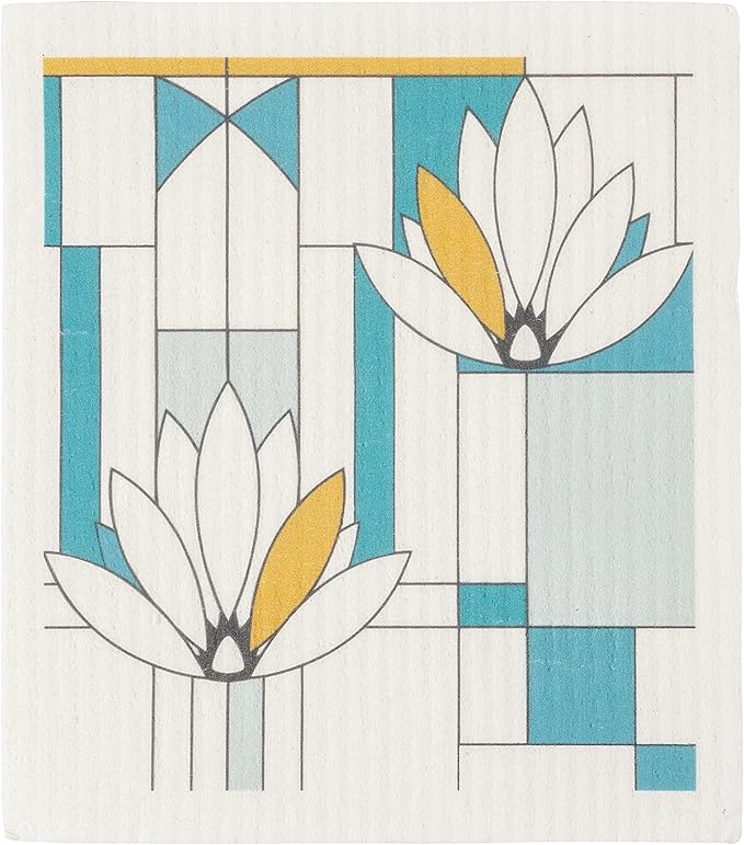 KAF Home Frank Lloyd Wright Swedish Dish Cloths (6.7 x 7.5-inch) - Set of 3 Reusable, Absorbent Cellulose Sponge Towels for Kitchen, Cleaning Counters, and Washing Dishes (Water Lilies)