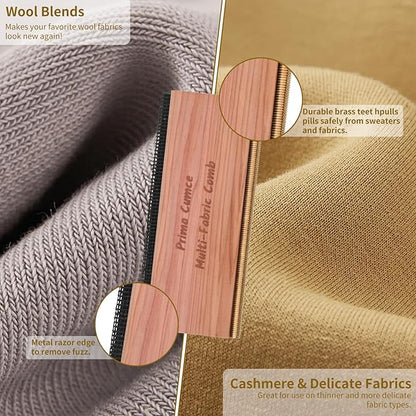 Cashmere Comb – 100 x 44 x 10mm Multi-Fabric Shaver for Clothing – Durable Cedar Wood Comb with Metal Pick – Easy to Use and Portable Fiber Cloth Pilling Remover Ideal for Sweaters, Fuzz