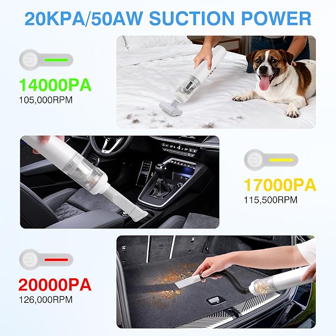 ULTREMA Car Vacuum Portable Cordless - 20000Pa High Suction Mini Vacuum Cleaner, 4-in-1 Auto Handheld Dust Blower & Air Pump, 6000mAh, 15-Piece Accessory Kit for Car Interior, Keyboard, Pet Hair