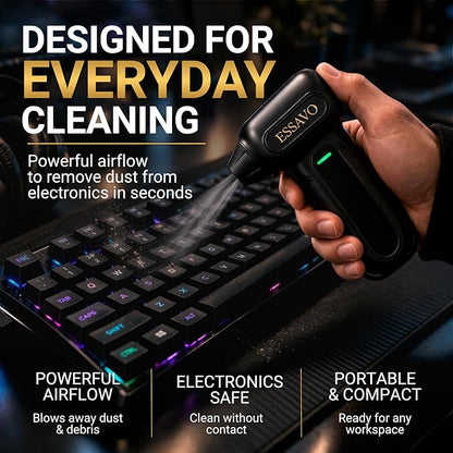 Compressed Air Duster 130,000RPM Cordless Portable Electric Air Duster with Brushless Motor & LED Light, 4 Speeds, USB-C Rechargeable for Keyboard, Computer, Car & Home Cleaning