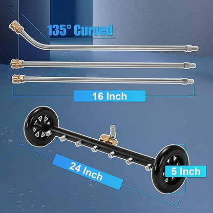 Tool Daily Dual-Function Undercarriage Cleaner 24 Inch, Water Broom for Pressure Washer with 7 Nozzles, Undercarriage Pressure Washer Attachment with 3 Extension Wands, 4000 PSI