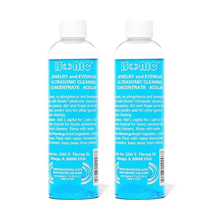 iSonic Ultrasonic Jewelry & Eyeglass Cleaner Solution Concentrate - Professional Cleaning Liquid for Ultrasonic Machine - Clean Gold, Silver, Diamond, Watch, Glasses, Eye Wear, 8-oz. [2-Pack]