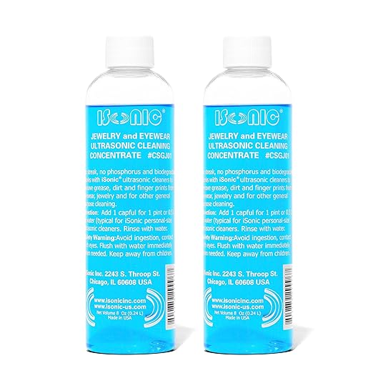 iSonic Ultrasonic Jewelry & Eyeglass Cleaner Solution Concentrate - Professional Cleaning Liquid for Ultrasonic Machine - Clean Gold, Silver, Diamond, Watch, Glasses, Eye Wear, 8-oz. [2-Pack]