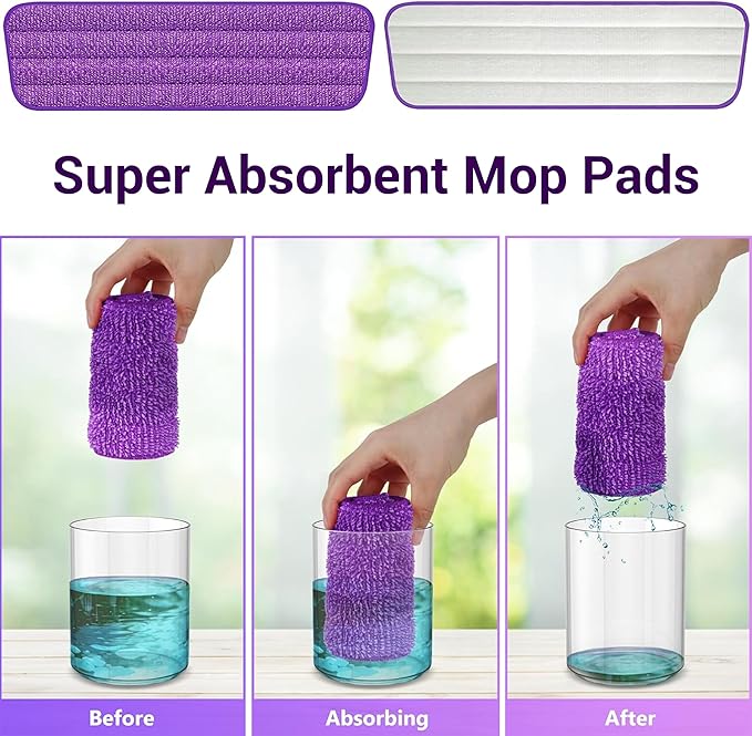 ARSUK Reusable Mop Pads Compatible with Swiffer PowerMop– Washable Velcro Replacement Microfiber Refills for 13''–16'' Spray Mop, Multi-Surface Cleaning Pads (6 Pack)