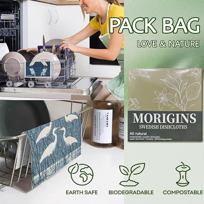 Swedish Kitchen Towel Set Reusable Kitchen Towel Set Absorbent Cellulose Sponge Cloth Biodegradable Ideal for Household Kitchen Cleaning 8-Piece Set