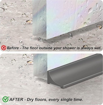 98Inch Shower Threshold Water Dam, Self-Adhesive Silicone Shower Barrier Water Stopper Shower Door Bottom Seal Strip Shower Splash Guard for Bathroom Kitchen Bathtub