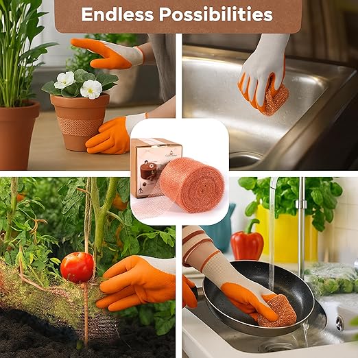 Copper Mesh Rodent Control, 5in x 202ft- Rustproof Copper Mesh Roll for Rodent, Bat & Snail - Perfect for Hole Blocking, Gardening & Sealing Water Opening - Plus Bonus Scissor & Gloves