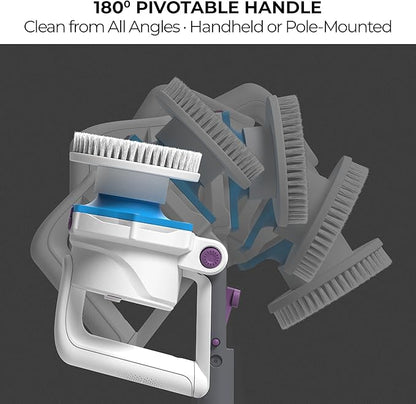 KOKIDO Rechargeable 3-in-1 Pool Brush Head Scrubber - Electric Scrub Brush for Walls, Waterlines, Floors - 3 Brush Heads, 40-Min Runtime, 180° Pivotable Handle, for Inground Aboveground Pools and Spas