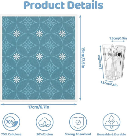 Needbrock 6 Pack Swedish Dishcloths for Kitchen, Geometric Pattern Swedish Rags Dish Towels with Clips, Reusable Paper Towels Washable Absorbent for Home Housewarming Cleaning Gifts for Mom