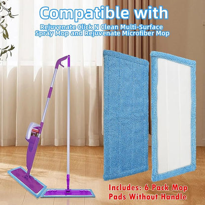 6 Pack Reusable Microfiber Pads for Rejuvenate Microfiber Mop, Compatible with Rejuvenate Click N Clean Multi-Surface Spray Mop, Machine Washable Microfiber Pad Refill for All Floors Without Handle