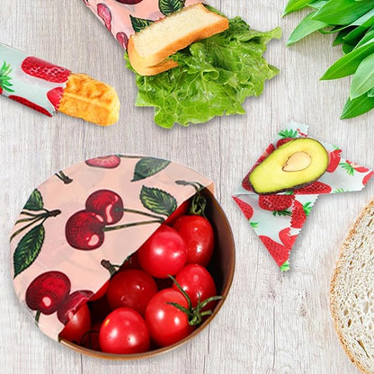 Reusable Beeswax Wrap, 11 Pack Eco-Friendly Beeswax Wraps For Food, Organic, Sustainable, Biodegradable, Zero Waste, Plastic-Free Food Storage, 1L Avocado, 2M Cherry, 4S Strawberry, 4XS Lemon Patterns