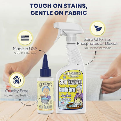 Grandma's Secret Spot Remover for Clothes - Chlorine, Bleach and Toxin-Free - Fabric Stain Remover Removes Oil, Paint, Blood and Pet Stains – 2 Ounce, Pack of 2