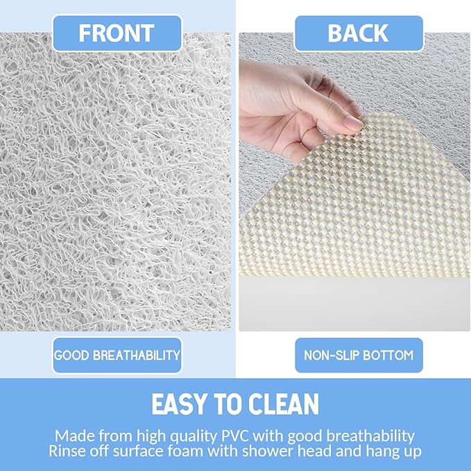 Hargiis Non-Slip Bathtub Mat, Anti Slip Shower Mat, Fast Drying Bathtub Mats, Foot Scrubber Mat, Anti Slip Mat for Tub, Floor, Bathroom, Kitchen, Home, Hotel (White 36"×24")