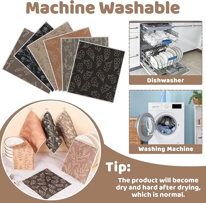 Needbrock 6 Pack Swedish Dishcloths for Kitchen,Swedish Rags Dish Towels with Clips, Reusable Paper Towels Washable Absorbent Cellulose Sponge Cloths No Odor for Cleaning Home Kitchen Gifts for Mom