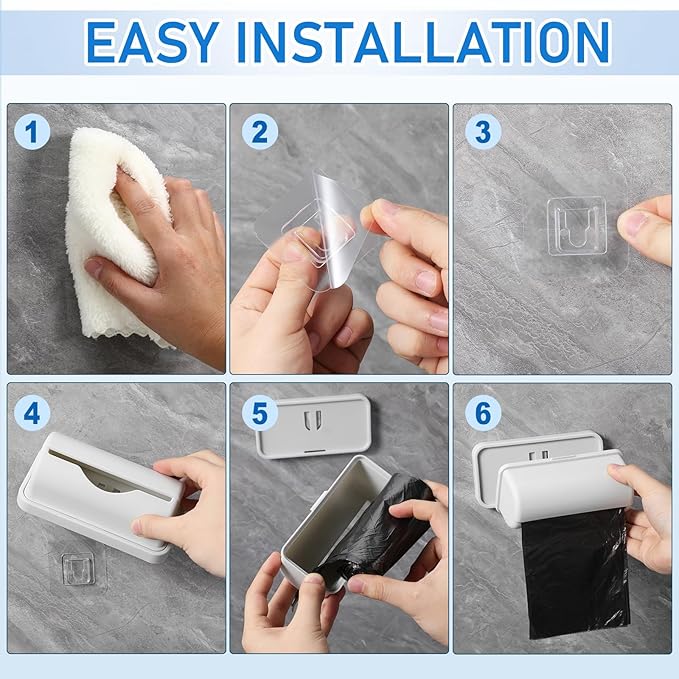 Toyvian Trash Bag Dispenser, 2pcs Wall Mounted Grocery Bag Holder Dispenser Under Sink Garbage Storage Organizer for Kitchen Bathroom Pantry Space Saving Plastic Container (Grey)