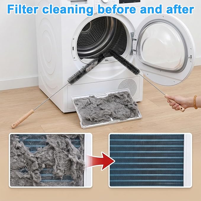 Dryer Vent Cleaning Brush, Lint Remover Cleaner Tool, Long Flexible with Wood Handle, Flexible Dryer Brush, Quickly Lint Remover (Black, 29.53 inches)