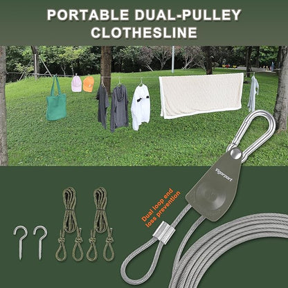 Vigorport Outdoor Retractable Clothesline, Portable Travel Clothes Line, Heavy Duty Rope Pully System with Metal Carabiner & Nylon Coating Wire Ropes for Camping, RV, Backyard（40Ft）