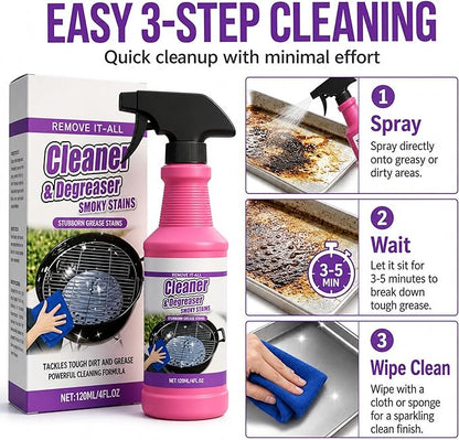 Fast-Acting Grill Cleaner Spray, Heavy Duty BBQ Degreaser for Burnt Food & Stubborn Grease, Powerful No-Scrub Oven & Kitchen Cleaner for Grills, Stovetops & Pans (2)