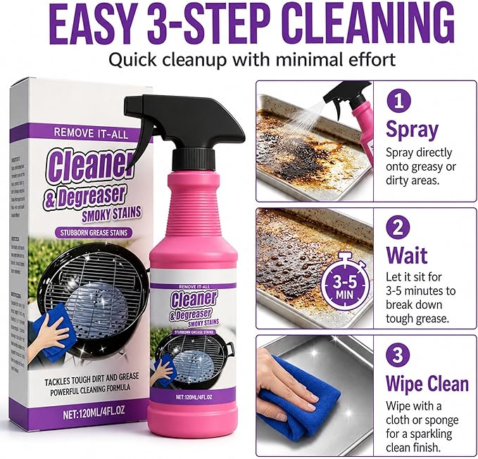 Fast-Acting Grill Cleaner Spray, Heavy Duty BBQ Degreaser for Burnt Food & Stubborn Grease, Powerful No-Scrub Oven & Kitchen Cleaner for Grills, Stovetops & Pans (1)