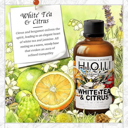 HIQILI White Tea & Citrus Fragrance Oil for Diffuser & DIY, Hotel Collection Scent for Home Air Freshener, Perfume, Wool Dryer Balls - 1 Fl Oz