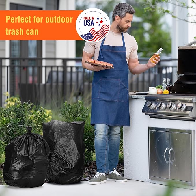 Delxo 30-33 Gallon Trash Bags, 21000 Count – 0.6 Mil Medium Duty Garbage Bags, Durable Plastic Bolsas para basura, Perforated Design– Made in USA for Kitchen, Yard, Office (Black)