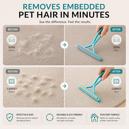 2 Pack Set Pet Hair Removal Tool – Dual-Head Copper & Plastic Scraper for Carpet, Furniture & Car, Reusable Lint Remover for Embedded Dog & Cat Hair