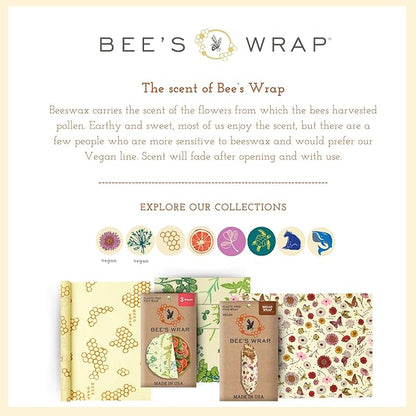 Bee's Wrap Beeswax Wraps for Food - 3 Pack of Assorted Beeswax Wraps - Small, Medium & Large Wrap - Plastic Free Made in USA Reusable Natural Food Wrap - Bees & Bears Print