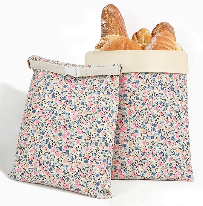 2 Pack XL Reusable Beeswax Bread Bags for Sourdough Baking, Organic Waxed Lined, Cotton Bread Bags for Homemade Bread, Food-Storage Bag to Keep Fresh