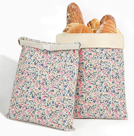 2 Pack XL Reusable Beeswax Bread Bags for Sourdough Baking, Organic Waxed Lined, Cotton Bread Bags for Homemade Bread, Food-Storage Bag to Keep Fresh