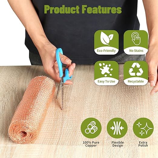 Copper Mesh Roll for Mice Rodent Rat, Sturdy 5'' x 33Ft & 8'' x 33Ft Copper Wool Mouse Trap Hole Filler for Bat Snail Bird Control, DIY Hole Filler for Vents, Soffits & Home Defense (2 Roll)