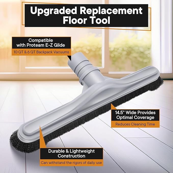 Replacement Floor Tool Compatible with ProTeam 101446 E-Z Glide Backpack Vacuum,Compatible with Hoover C2401, 14" Multi-Surface Brush for Commercial Cleaner(Nylon Brush Pro,Gray)