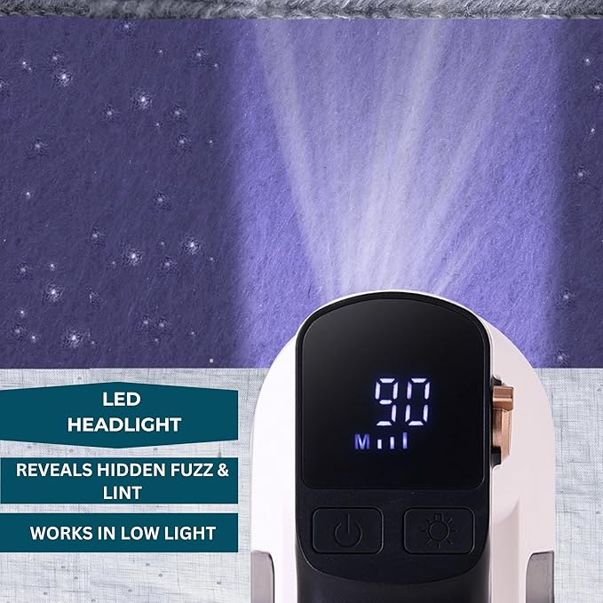 True & Tidy LED Turbo Fabric Shaver | Cordless Lint Remover with Digital Display & 3 Speeds – Perfect for Clothes, Couch & Furniture Defuzzing, White