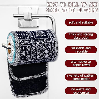 VitalCozy 50 Pcs Reusable Toilet Washable Bidet Towels Rerollable Cloth Wipes Paperless Towels Roll Absorbent Cotton for Kitchen Paperless Dishcloths (Vintage Flower)