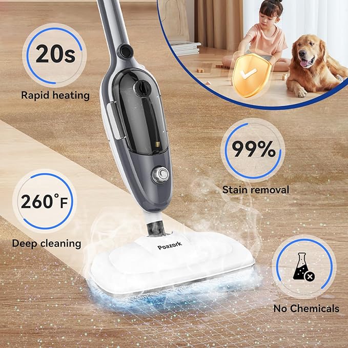 Steam Mop - All-in-one Detachable Floor Steamer with 11 Accessories, Multipurpose Steamer for Hardwood Floors, Clothes,Windows,Tiles,Carpet, Powerful Handheld Steam Cleaner for Home Use