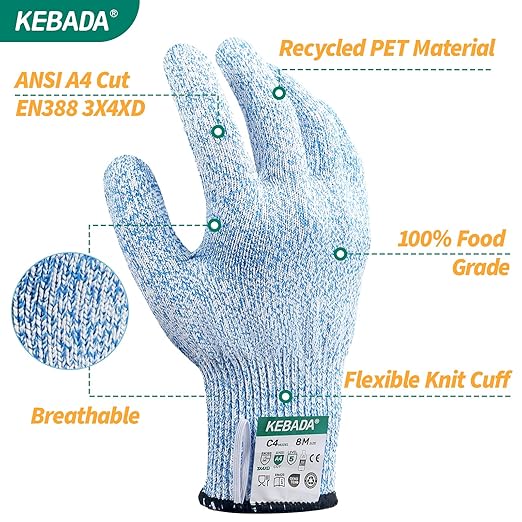 Kebada Cut Resistant Gloves, Food Grade Cut Proof Gloves for Kitchen, ANSI A4 Safety Protection, Ideal for Chef's Work, Small