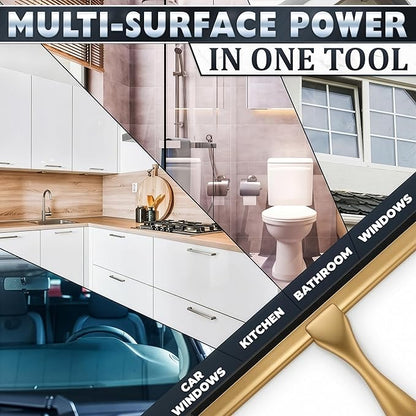 10 Inch Shower Door Squeegee - Gold Squeegee for Shower Glass with Stainless Steel Body, Silicone Blade, Adhesive & Hanging Hooks for Streak-Free Mirror, Tile, Window, Bathroom, Car, Everyday Home Use