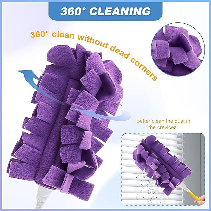 5 PCS Microfiber Duster Refill Reusable, Washable Cleaning Pads, 360 Cleaning Pads for Fan, Home，Window,Pet,Blinds,Furniture, Floor(Include 1 Handle)，Reusable dusters for Cleaning and Damp Duster