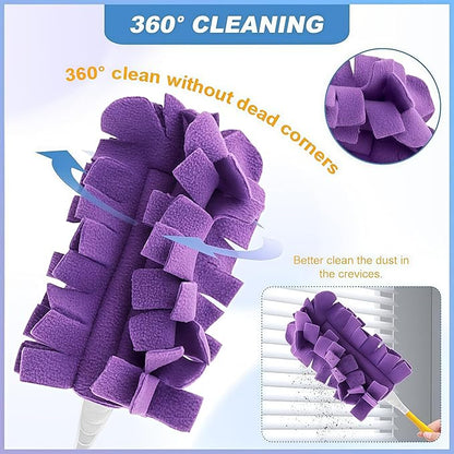 5 PCS Microfiber Duster Refill Reusable, Washable Cleaning Pads, 360 Cleaning Pads for Fan, Home，Window,Pet,Blinds,Furniture, Floor(Include 1 Handle)，Reusable dusters for Cleaning and Damp Duster