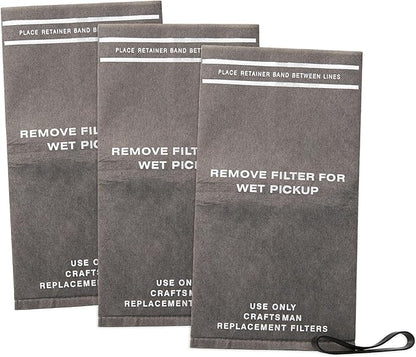 CRAFTSMAN CMXZVBE38737 Genuine General Debris Wet Dry Vac Replacement Filter Bags with Retaining Band for Most CRAFTSMAN 2 to 2.5 Gallon Shop Vacuums and Powerhead Bucket Vac, 3-Pack